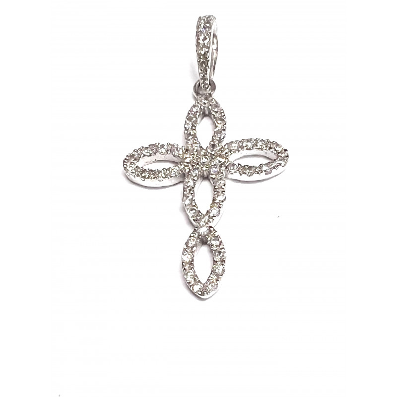 Cruz de oro blanco con circonitas - 29005