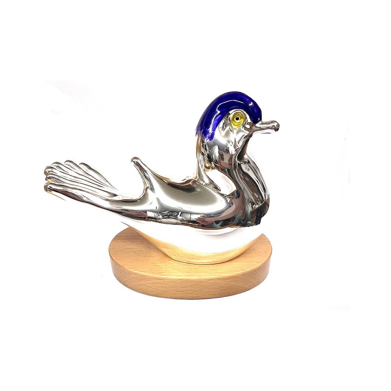 Figura pájaro en plata y esmalte con peana