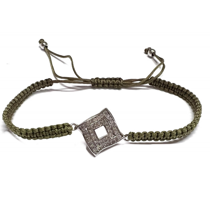 Pulsera macramé con adorno de plata y circonitas - 24500022