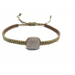 Pulsera de macramé con motivo de plata y micropavé de circonitas - 24500023