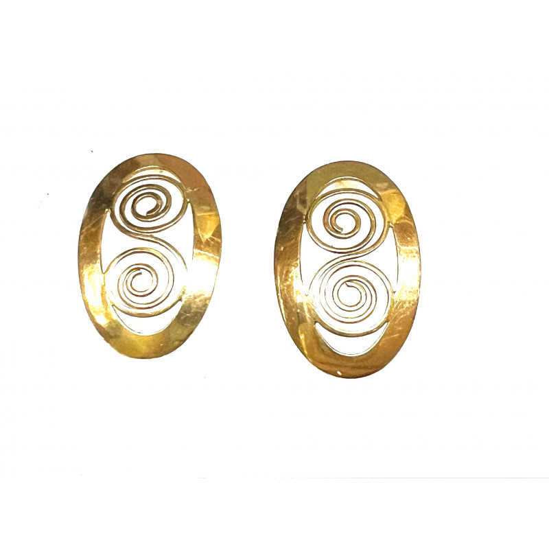 Pendientes oro amarillo ovalados con espirales y cierre de presión