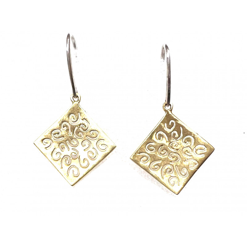 Pendientes oro amarillo y blanco rombo con filigrana