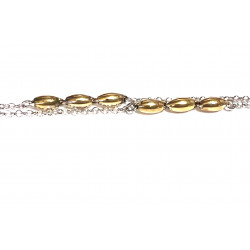 Pulsera plata doble cadena con piezas en dorado