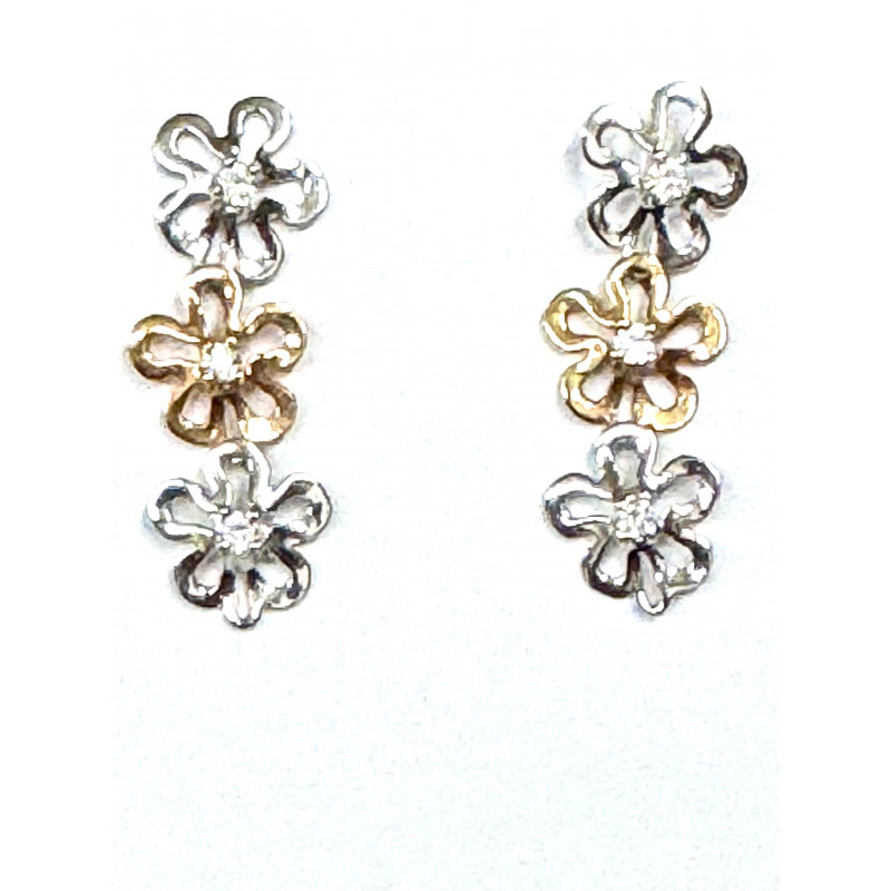 Pendientes oro blanco y rosa flores 314128/1