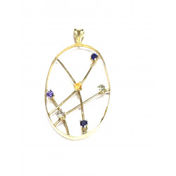 Colgante oro oval con seis circonitas
