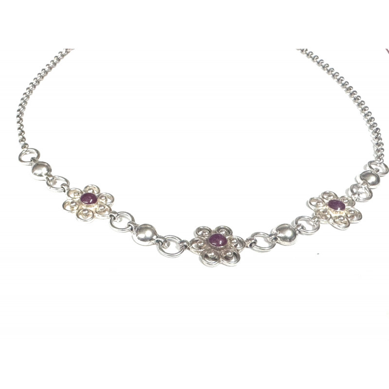 Gargantilla plata y esmalte flores.
