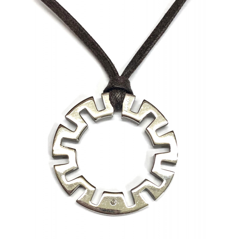 Colgante acero Mooby con pequeño diamante y cuero adaptable marrón