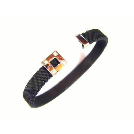 Pulsera de acero pavonado negro con terminales de oro blanco y brillantes - 11334/BBR/I Pulsera de acero pavonado negro con terminales de oro blanco y brillantes - 11334/BBR/I