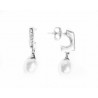 Pendientes de plata medio aro cuadrado  con circonitas y perla cultivada , están rodiados  - A9P0128CP