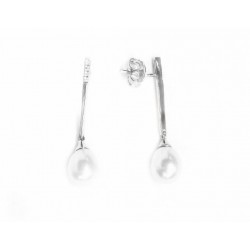 Pendientes largos de plata con circonitas y perla cultivada - A9P9992CP