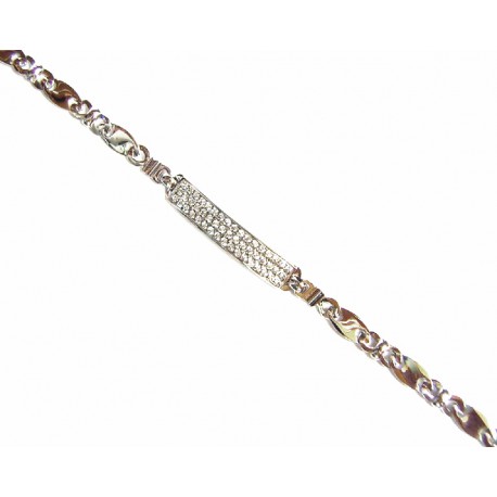 Pulsera  de oro blanco con placa central de circonitas  - 14BR-23-16/6.25
